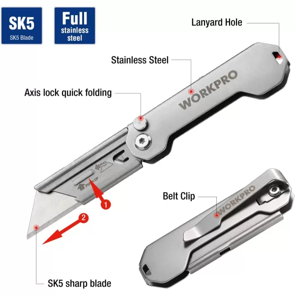 WORKPRO EDC Folding Utility Knife Mini Box Cutter with Quick Open Axis Lock Quick Change Blade Razor Knife Foldable Small Pocket Knife with Belt ClipWORKPRO EDC Folding Utility Knife Mini Box Cutter with Quick Open Axis Lock Quick Change Blade Razor Knife Foldable Small Pocket Knife with Belt Clip
