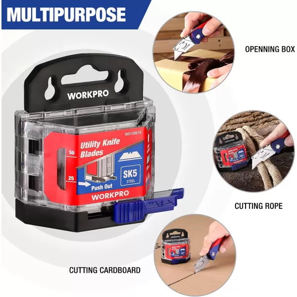 WORKPRO Utility Knife Blades SK5 Steel 100Pack with Dispenser50 Pack