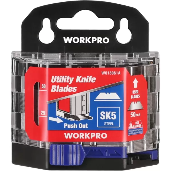 WORKPRO Utility Knife Blades SK5 Steel 100Pack with Dispenser50 Pack