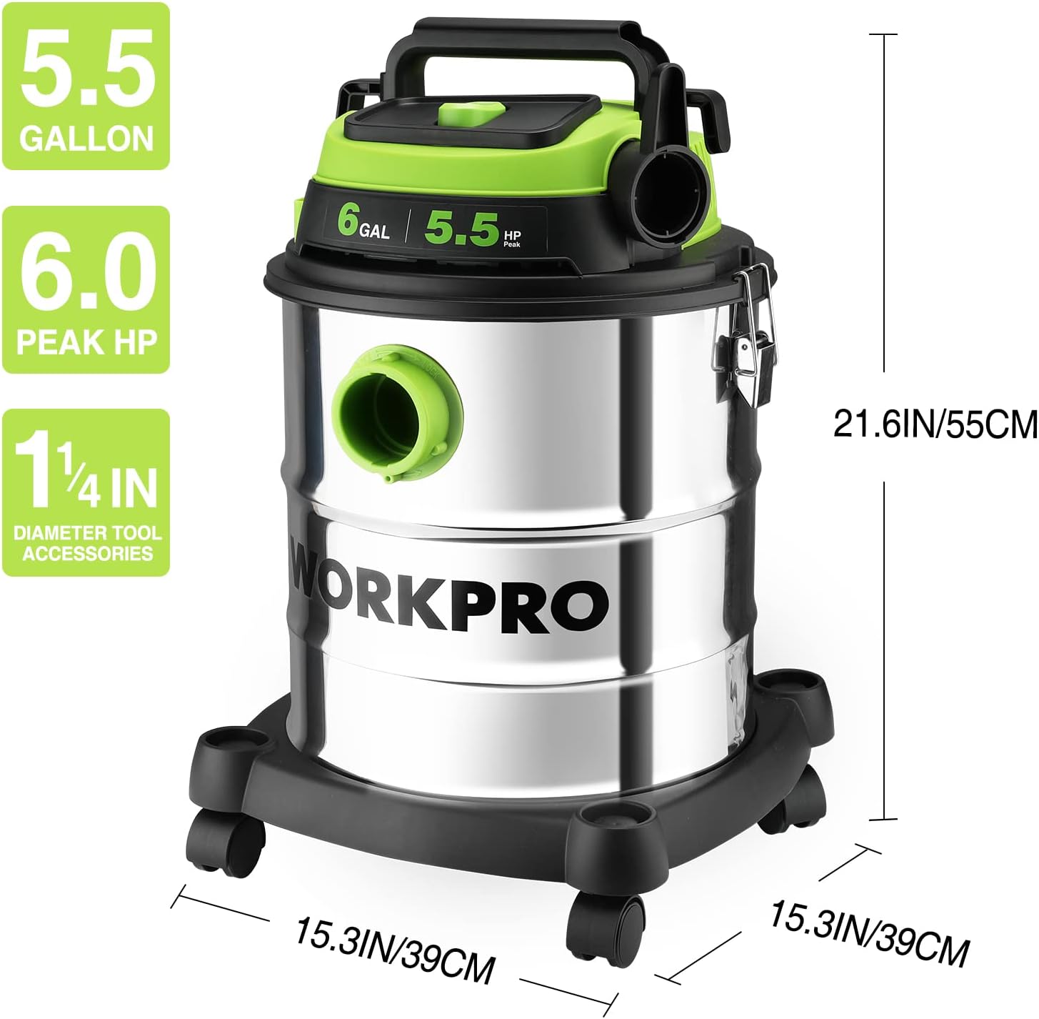 WORKPRO 6 Gallon WetDry Shop Vacuum 55 Peak HP Shop Vac Cleaner with HEPA Filter Hose and Accessories for HomeJobsite Dust Collection