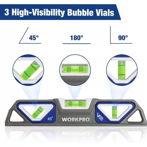 WORKPRO 10Inch Magnetic Torpedo Level Patented DoubleView Design DieCast Aluminum Alloy Construction 3 Bubble Vials for 09045 MeasurementsWORKPRO 10Inch Magnetic Torpedo Level Patented DoubleView Design DieCast Aluminum Alloy Construction 3 Bubble Vials for 09045 Measurements