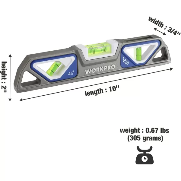 WORKPRO 10Inch Magnetic Torpedo Level Patented DoubleView Design DieCast Aluminum Alloy Construction 3 Bubble Vials for 09045 MeasurementsWORKPRO 10Inch Magnetic Torpedo Level Patented DoubleView Design DieCast Aluminum Alloy Construction 3 Bubble Vials for 09045 Measurements