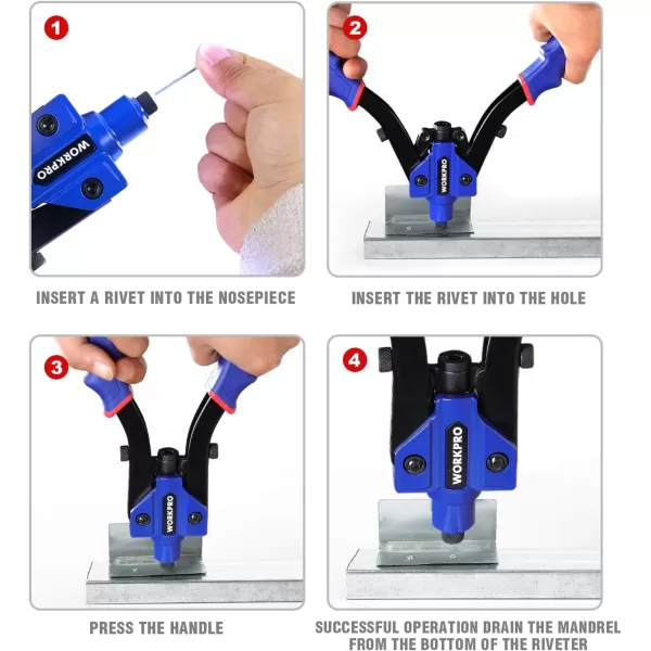 WORKPRO 10Inch Pop Rivet Gun Heavy Duty Riveter with 3 Interchangeable Heads 3 Nosepieces and 100pcs Rivets 5in1 Hand Riveter Set for Metal Plastic Repairing Truck Bed Fixing Highway SignWORKPRO 10Inch Pop Rivet Gun Heavy Duty Riveter with 3 Interchangeable Heads 3 Nosepieces and 100pcs Rivets 5in1 Hand Riveter Set for Metal Plastic Repairing Truck Bed Fixing Highway Sign