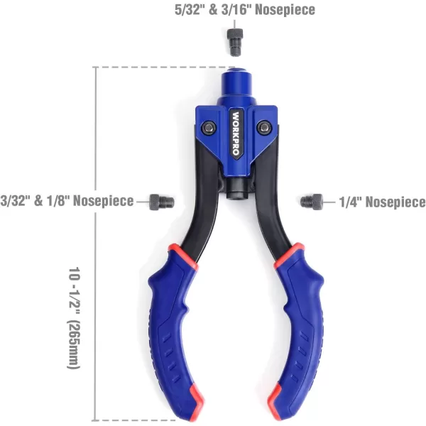 WORKPRO 10Inch Pop Rivet Gun Heavy Duty Riveter with 3 Interchangeable Heads 3 Nosepieces and 100pcs Rivets 5in1 Hand Riveter Set for Metal Plastic Repairing Truck Bed Fixing Highway SignWORKPRO 10Inch Pop Rivet Gun Heavy Duty Riveter with 3 Interchangeable Heads 3 Nosepieces and 100pcs Rivets 5in1 Hand Riveter Set for Metal Plastic Repairing Truck Bed Fixing Highway Sign