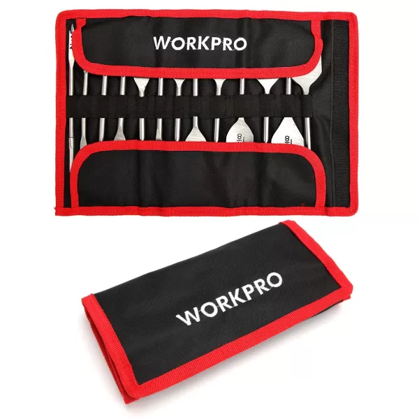 WORKPRO 10Piece Pro Spade Drill Bit Set Black Coating Premium Carbon Steel Paddle Flat Bits for Woodworking Assorted Bits 14 to 112 with Storage CaseMediumCarbon Steel