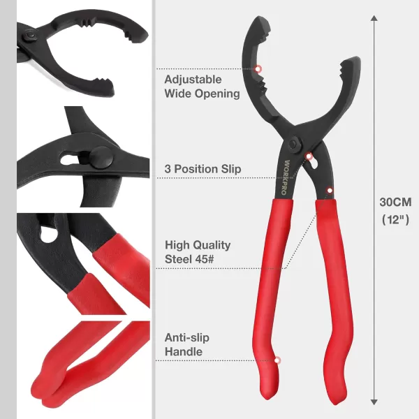 WORKPRO 12 Adjustable Oil Filter Pliers Wrench Adjustable Oil Filter Removal Tool Ideal For Engine Filters Conduit amp Fittings W114083AWORKPRO 12 Adjustable Oil Filter Pliers Wrench Adjustable Oil Filter Removal Tool Ideal For Engine Filters Conduit amp Fittings W114083A