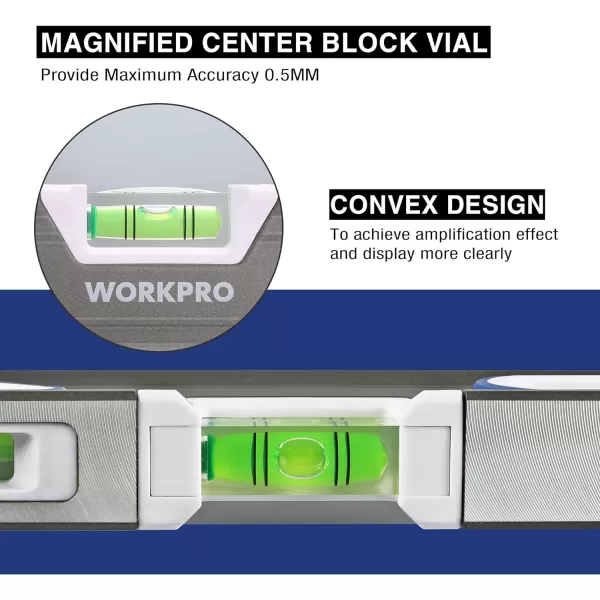 WORKPRO 12 Inch Torpedo Level Magnetic Small Leveler Tool Plumbing Level with Pitch Vial Aluminum Reinforced 4 Bubbles VGroove for Conduit Bending10 Inch Silver