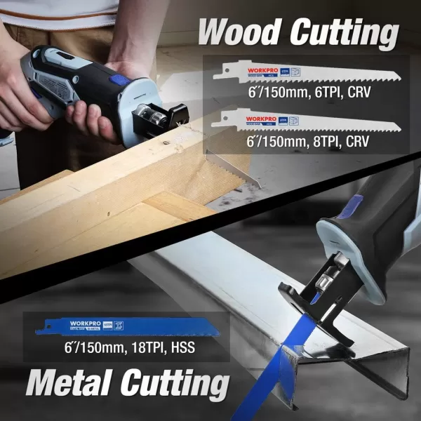 WORKPRO 12V Cordless Reciprocating Saw with Clamping Jaw 20Ah LiIon Battery with 1 Hour Fast Charger Variable Speed and ToolFree Blade Change 3 Saw Blades for Wood amp Metal CuttingWORKPRO 12V Cordless Reciprocating Saw with Clamping Jaw 20Ah LiIon Battery with 1 Hour Fast Charger Variable Speed and ToolFree Blade Change 3 Saw Blades for Wood amp Metal Cutting
