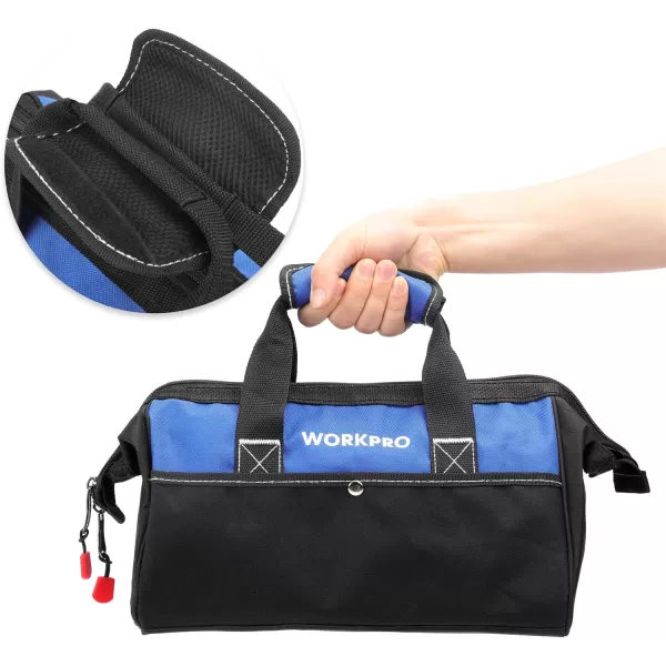 WORKPRO 13inch Tool Bag Wide Mouth Tool Tote Bag with Inside Pockets for Tool StorageBlue