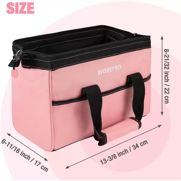 WORKPRO 13inch Tool Bag Wide Mouth Tool Tote Bag with Inside Pockets for Tool StoragePink