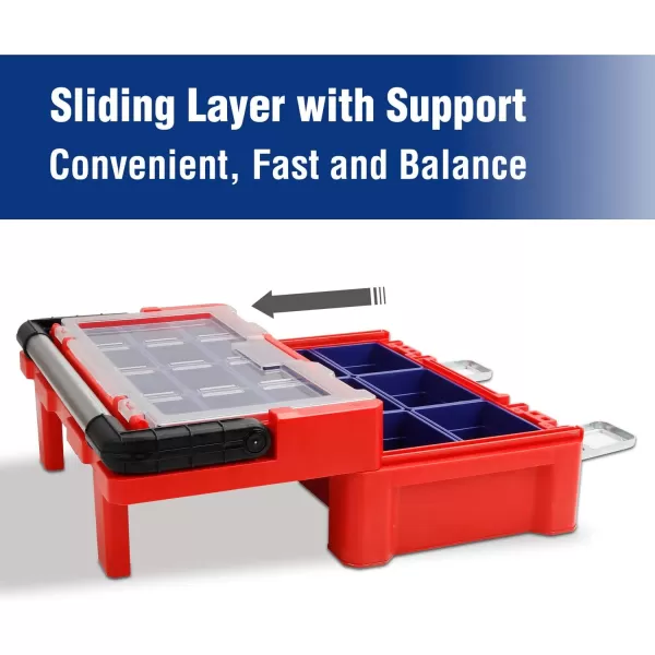 WORKPRO 17inch Plastic Tool Box Red Storage Box with Locking Lid and Stainless Steel Handle 18 Adjustable Compartments for Sockets Crafts and Power ToolsWORKPRO 17inch Plastic Tool Box Red Storage Box with Locking Lid and Stainless Steel Handle 18 Adjustable Compartments for Sockets Crafts and Power Tools
