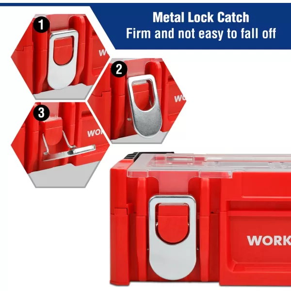 WORKPRO 17inch Plastic Tool Box Red Storage Box with Locking Lid and Stainless Steel Handle 18 Adjustable Compartments for Sockets Crafts and Power ToolsWORKPRO 17inch Plastic Tool Box Red Storage Box with Locking Lid and Stainless Steel Handle 18 Adjustable Compartments for Sockets Crafts and Power Tools