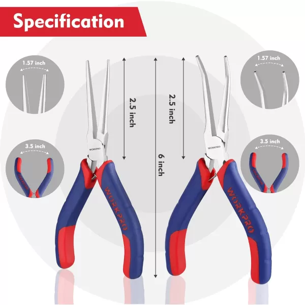 WORKPRO 2Piece 6 Mini Needle Nose Pliers Set Long Nose Pliers Bent Nose Pliers with Comfort Grip Handles For Cutter Wire Wrapping Handmade CraftWORKPRO 2Piece 6 Mini Needle Nose Pliers Set Long Nose Pliers Bent Nose Pliers with Comfort Grip Handles For Cutter Wire Wrapping Handmade Craft