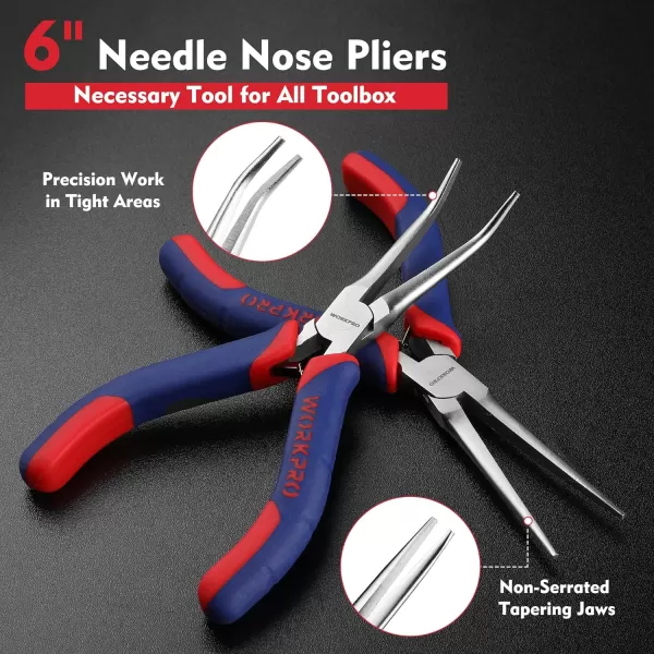 WORKPRO 2Piece 6 Mini Needle Nose Pliers Set Long Nose Pliers Bent Nose Pliers with Comfort Grip Handles For Cutter Wire Wrapping Handmade CraftWORKPRO 2Piece 6 Mini Needle Nose Pliers Set Long Nose Pliers Bent Nose Pliers with Comfort Grip Handles For Cutter Wire Wrapping Handmade Craft