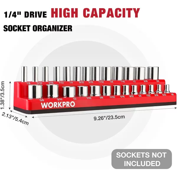 WORKPRO 38inch Magnetic Socket Organizer Set 2Piece SAE amp Metric Socket Holders Holds 56 Standard and Deep Sockets for Tool Box Tool Carts Sockets Not Included14 SAEampMetric
