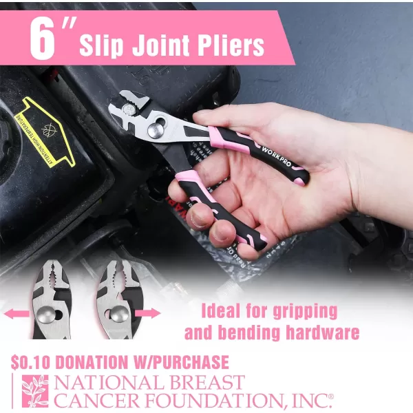 WORKPRO 3Piece Pliers Set Pink Pliers Tool Set Including Needle Nose Pliers Diagonal Cutting Pliers and Slip Joint Pliers for Plumbing Automotive and General Applications  Pink RibbonWORKPRO 3Piece Pliers Set Pink Pliers Tool Set Including Needle Nose Pliers Diagonal Cutting Pliers and Slip Joint Pliers for Plumbing Automotive and General Applications  Pink Ribbon