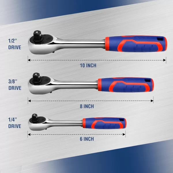 WORKPRO 3Piece Ratchet Set 14 38 12 QuickRelease Reversible 72Tooth Drive Socket Wrench14 38 12