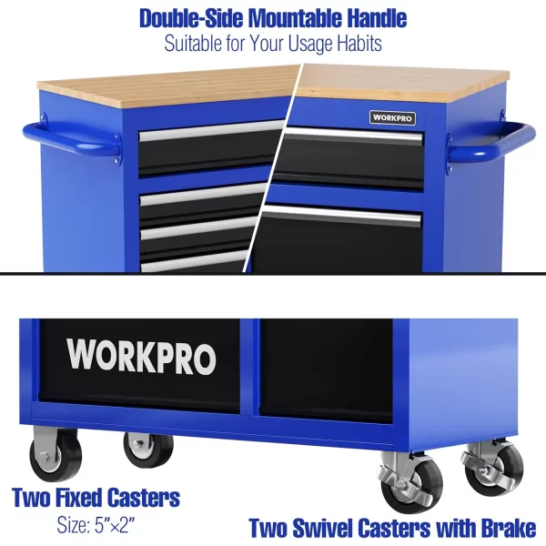 WORKPRO 42Inch 7Drawers Rolling Tool Chest Mobile Tool Storage Cabinet with Wooden Top Equipped with Casters Handle Drawer Liner and Locking System 1000 lbs Load Capacity42 inch