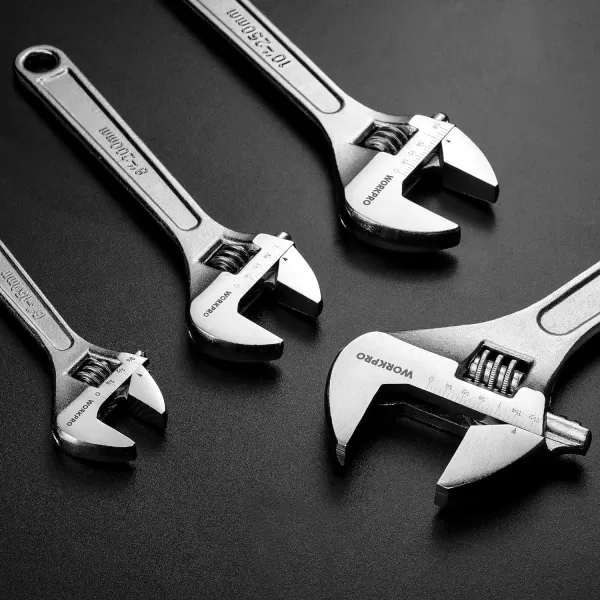 WORKPRO 4piece Adjustable Wrench Set Forged Heat Treated Chromeplated 6inch 8inch 10inch 12inchWORKPRO 4piece Adjustable Wrench Set Forged Heat Treated Chromeplated 6inch 8inch 10inch 12inch