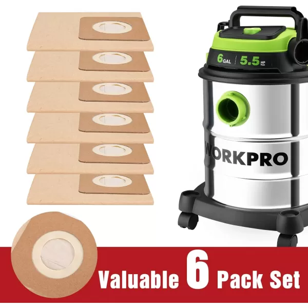 WORKPRO 6 Gallon Dust Collection Bag For W125090AEW125091AE 6 Gallon Vacuum Cleaner  6 PackWORKPRO 6 Gallon Dust Collection Bag For W125090AEW125091AE 6 Gallon Vacuum Cleaner  6 Pack