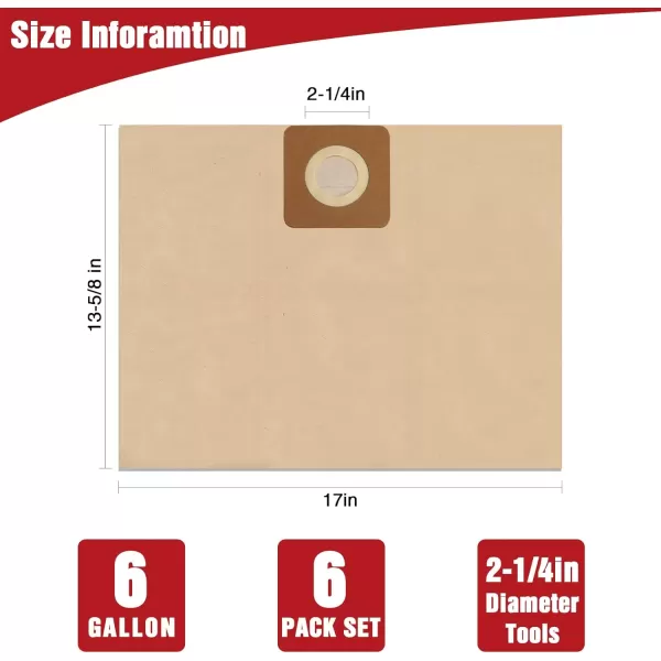 WORKPRO 6 Gallon Dust Collection Bag For W125090AEW125091AE 6 Gallon Vacuum Cleaner  6 PackWORKPRO 6 Gallon Dust Collection Bag For W125090AEW125091AE 6 Gallon Vacuum Cleaner  6 Pack