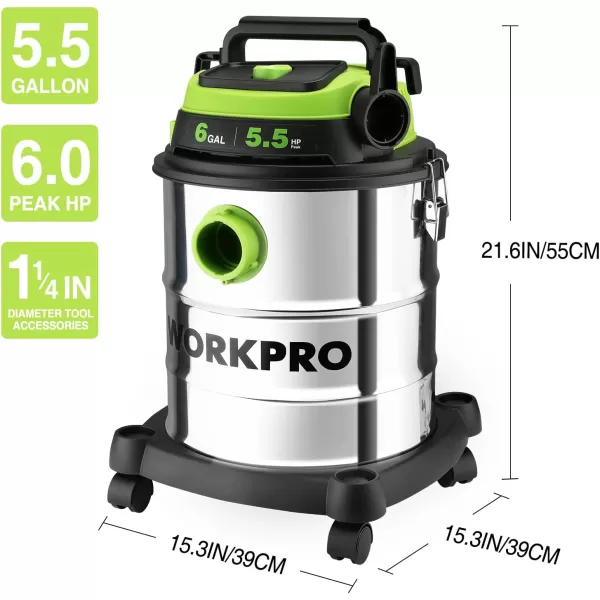 WORKPRO 6 Gallon WetDry Shop Vacuum 55 Peak HP Shop Vac Cleaner with HEPA Filter Hose and Accessories for HomeJobsite Dust Collection