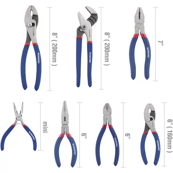 WORKPRO 7piece Pliers Set 8inch Groove Joint Pliers 6inch Long Nose 6inch Slip Joint 412 Inch Long Nose 6inch Diagonal 7inch Linesman 8inch Slip Joint for DIY amp Home UseWORKPRO 7piece Pliers Set 8inch Groove Joint Pliers 6inch Long Nose 6inch Slip Joint 412 Inch Long Nose 6inch Diagonal 7inch Linesman 8inch Slip Joint for DIY amp Home Use