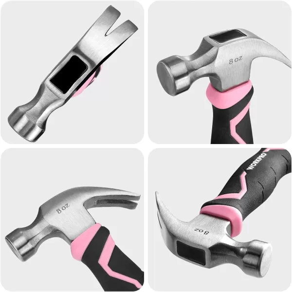 WORKPRO 8 oz Claw Hammer with Fiberglass Handle All Purpose Hammer with Forged Hardened Steel Head Smooth Face amp Shock Reduction Grip  Pink Ribbon8oz