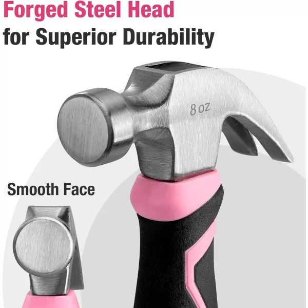 WORKPRO 8 oz Claw Hammer with Fiberglass Handle All Purpose Hammer with Forged Hardened Steel Head Smooth Face amp Shock Reduction Grip  Pink Ribbon8oz
