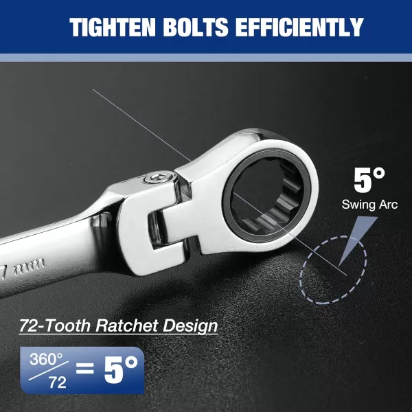 WORKPRO 8piece FlexHead Ratcheting Combination Wrench Set Metric 917 mm 72Teeth CrV Constructed Nickel Plating with Organization BagMetric Regular amp Mirror Polished
