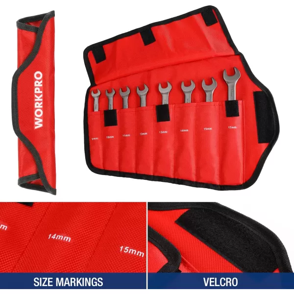 WORKPRO 8piece FlexHead Ratcheting Combination Wrench Set Metric 917 mm 72Teeth CrV Constructed Nickel Plating with Organization BagMetric Regular amp Nickel Plating