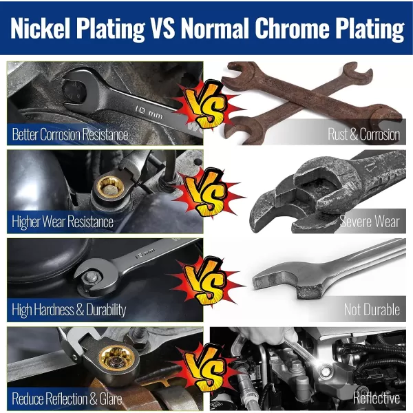 WORKPRO 8piece FlexHead Ratcheting Combination Wrench Set Metric 917 mm 72Teeth CrV Constructed Nickel Plating with Organization BagMetric Regular amp Nickel Plating