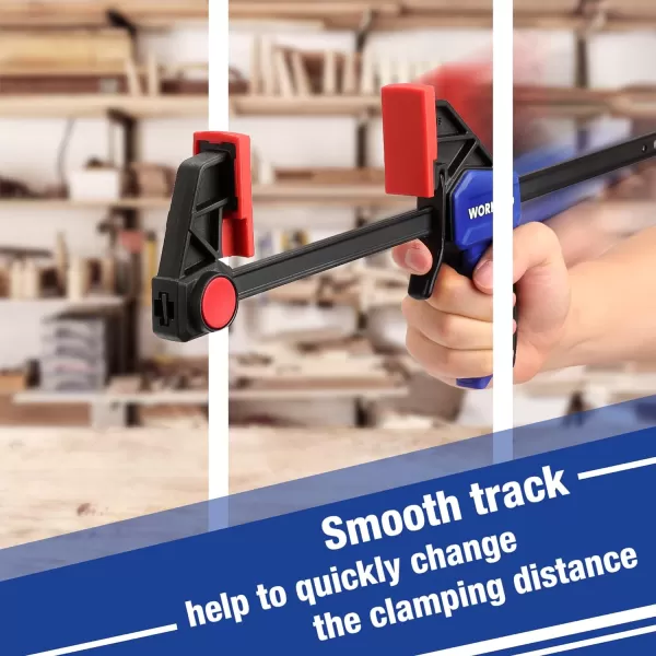 WORKPRO Bar Clamps for Woodworking 6Pack OneHanded ClampSpreader 6Inch 4 and 12Inch 2 Wood Clamps Set LightDuty QuickChange F Clamp with 150 lbs Load Limit BlueBlue