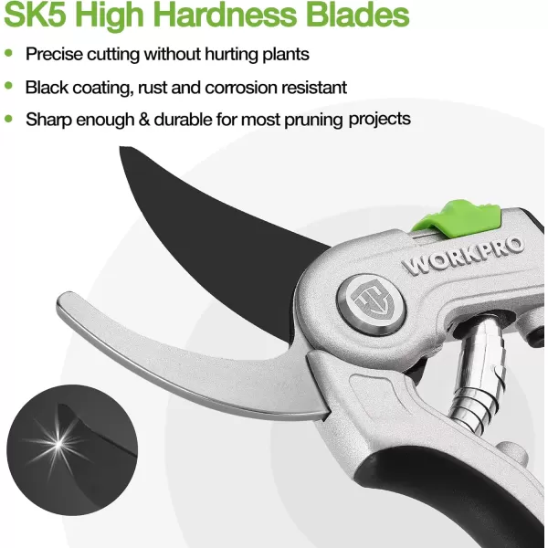 WORKPRO Bypass Pruning Shears 8 Hand Pruners with Aluminum Handle Stainless Steel amp Sharp SK5 Blades Professional Plant Snips Clippers for Flowers Branches Premium Gardening ToolsWORKPRO Bypass Pruning Shears 8 Hand Pruners with Aluminum Handle Stainless Steel amp Sharp SK5 Blades Professional Plant Snips Clippers for Flowers Branches Premium Gardening Tools