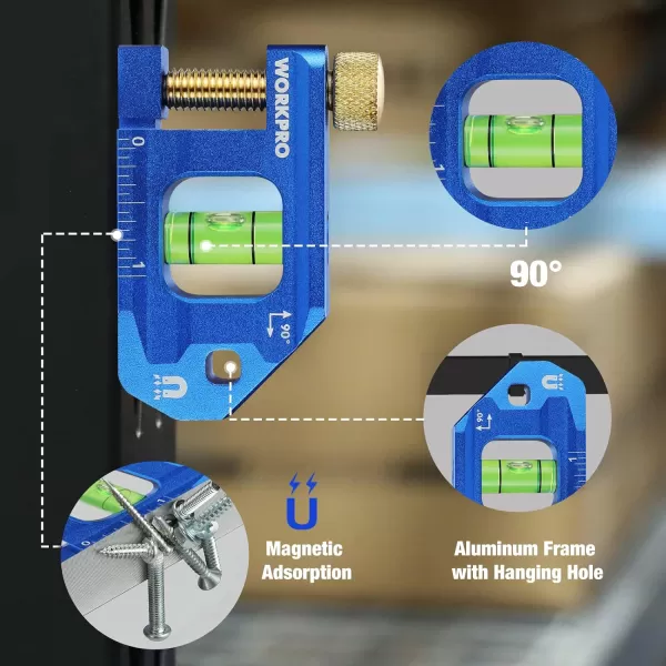 WORKPRO Conduit Bending Level Magnetic Level Pipe Level Bubble Vial for 90 Measurement Aluminum Alloy Construction 25inch Cobalt BlueWORKPRO Conduit Bending Level Magnetic Level Pipe Level Bubble Vial for 90 Measurement Aluminum Alloy Construction 25inch Cobalt Blue