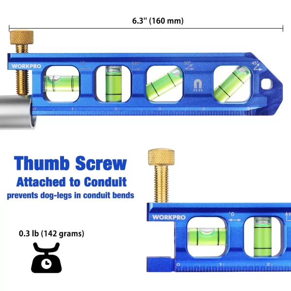 WORKPRO Conduit Bending Level Magnetic Torpedo Level Pipe Level Bubble Vials for 0903045 Measurements Aluminum Alloy Construction 63inch Cobalt BlueWORKPRO Conduit Bending Level Magnetic Torpedo Level Pipe Level Bubble Vials for 0903045 Measurements Aluminum Alloy Construction 63inch Cobalt Blue