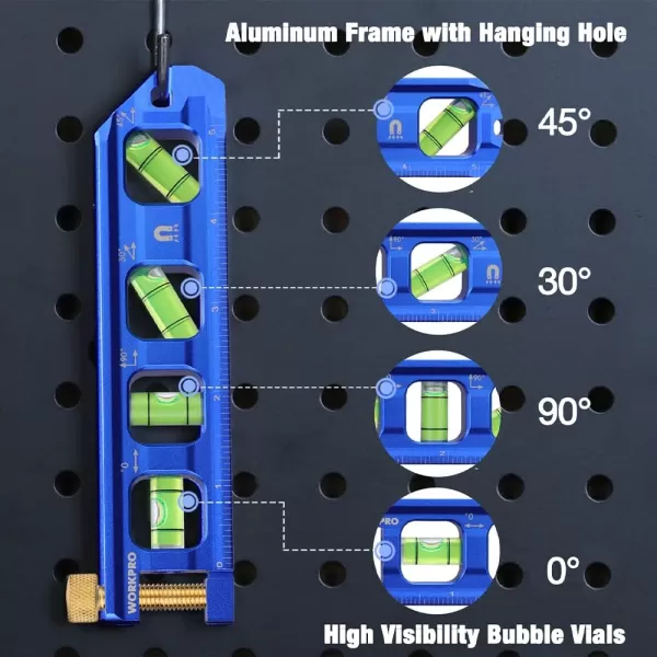 WORKPRO Conduit Bending Level Magnetic Torpedo Level Pipe Level Bubble Vials for 0903045 Measurements Aluminum Alloy Construction 63inch Cobalt BlueWORKPRO Conduit Bending Level Magnetic Torpedo Level Pipe Level Bubble Vials for 0903045 Measurements Aluminum Alloy Construction 63inch Cobalt Blue