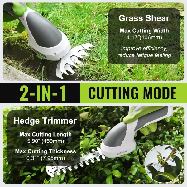 WORKPRO Cordless Grass Shear amp Shrubbery Trimmer  2 in 1 Handheld Hedge Trimmer 72V Electric Grass Trimmer Hedge ShearsGrass Cutter Rechargeable LithiumIon Battery and TypeC Cable IncludedWhite