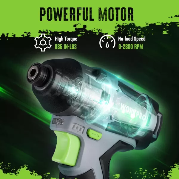 WORKPRO Cordless Impact Driver Kit 14 Hex Electric Impact DrillDriver Set with 12V 20Ah Lithiumion Battery 1 Hour Fast Charge Variable Speed 14pc Driver Bits and Tool Bag IncludedWORKPRO Cordless Impact Driver Kit 14 Hex Electric Impact DrillDriver Set with 12V 20Ah Lithiumion Battery 1 Hour Fast Charge Variable Speed 14pc Driver Bits and Tool Bag Included