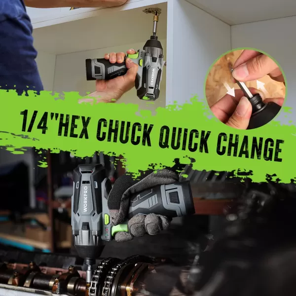 WORKPRO Cordless Impact Driver Kit 14 Hex Electric Impact DrillDriver Set with 12V 20Ah Lithiumion Battery 1 Hour Fast Charge Variable Speed 14pc Driver Bits and Tool Bag IncludedWORKPRO Cordless Impact Driver Kit 14 Hex Electric Impact DrillDriver Set with 12V 20Ah Lithiumion Battery 1 Hour Fast Charge Variable Speed 14pc Driver Bits and Tool Bag Included