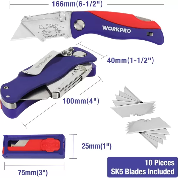 WORKPRO Folding Utility Knife Quick Change Box Cutter Pink Razor Knife for Cartons Cardboard Boxes with Blade Storage Design Extra 15 Blades Included  Pink RibbonBlue