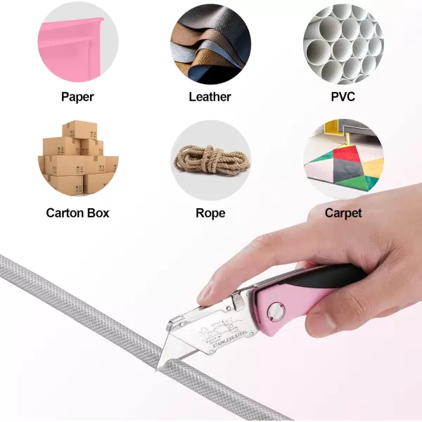 WORKPRO Folding Utility Knife Quick Change Box Cutter Pink Razor Knife for Cartons Cardboard Boxes with Blade Storage Design Extra 15 Blades Included  Pink RibbonPink