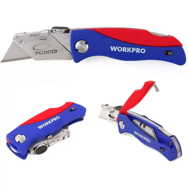 WORKPRO Folding Utility Knife QuickChange Box Cutter Blade Storage in Handle with 5 Extra Blades IncludedWORKPRO Folding Utility Knife QuickChange Box Cutter Blade Storage in Handle with 5 Extra Blades Included