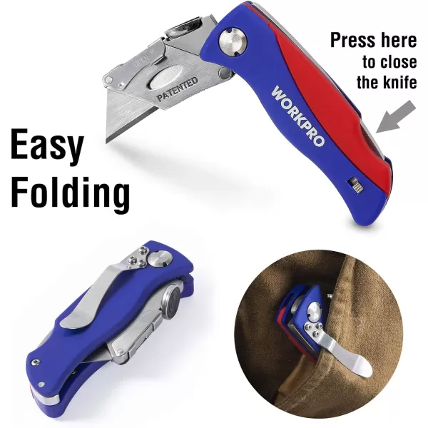 WORKPRO Folding Utility Knife QuickChange Box Cutter Blade Storage in Handle with 5 Extra Blades IncludedWORKPRO Folding Utility Knife QuickChange Box Cutter Blade Storage in Handle with 5 Extra Blades Included