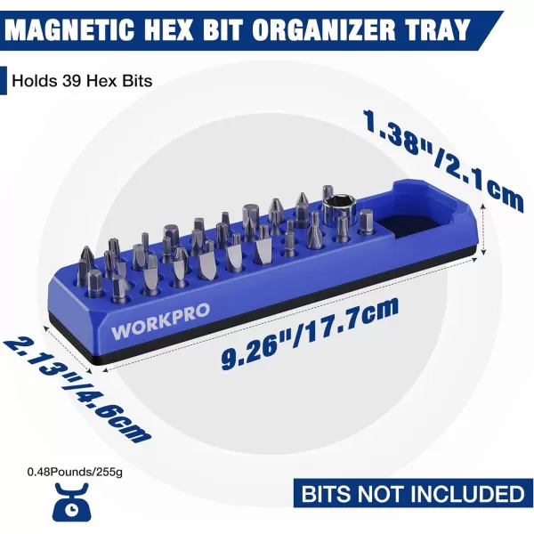 WORKPRO Magnetic Hex Bit Organizer 39 Hole Screwdriver Drill Bit Holder Tray with Strong Magnetic Base Accessories Storage Grid for 14 Inch Hex Bit amp Drive Bit Adapter Red Bits Not IncludedBlue