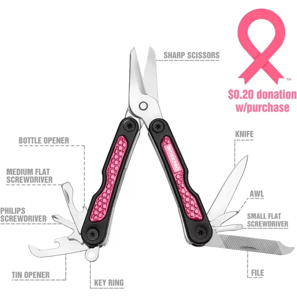 WORKPRO Pink Utility Knife amp Multi Tool Set Folding Box Cutter Quick Change Blade 8 in 1 Multi Function Scissor Portable Pocket Tools for Outdoors Camping Fishing Hiking  Pink RibbonWORKPRO Pink Utility Knife amp Multi Tool Set Folding Box Cutter Quick Change Blade 8 in 1 Multi Function Scissor Portable Pocket Tools for Outdoors Camping Fishing Hiking  Pink Ribbon