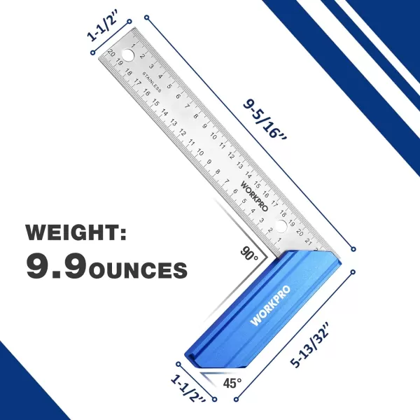 WORKPRO Rafter Square and Combination Square Tool Set 7 in Aluminum Alloy DieCasting Carpenter Square and 12 Inch ZincAlloy DieCasting Square Ruler Combo Rafter Square Layout Tool8 inch try square