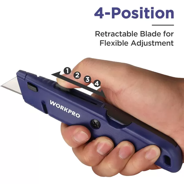 WORKPRO Retractable Box Cutters Premium Utility Knives with Blade Storage Design Quick Change Blade Razor Knife with Twine Cutter Heavy Duty All Metal Body 16 Extra SK5 Blades 2 Pack Red BlueBlue amp Red