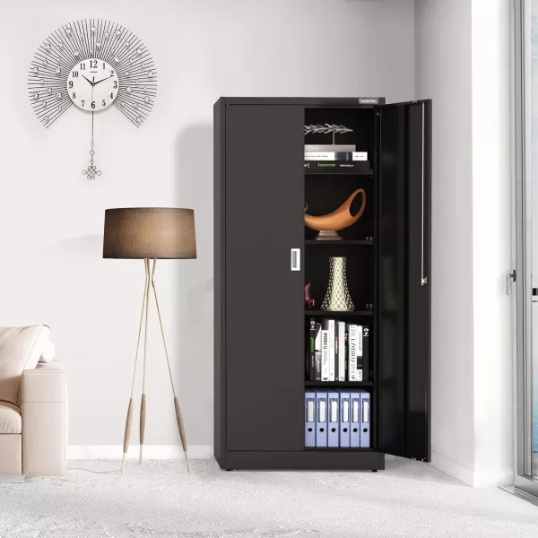 WORKPRO Storage Cabinet Metal Garage Cabinets with Doors and Shelves Tall Locking Steel Cabinet for Tools Office Home Shops 71 H x 3112 W x 1534 D 900 LBS Load CapacityTotal Black 4 Keys10
