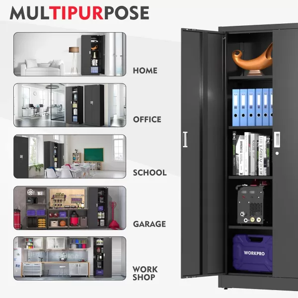 WORKPRO Storage Cabinet Metal Garage Cabinets with Doors and Shelves Tall Locking Steel Cabinet for Tools Office Home Shops 71 H x 3112 W x 1534 D 900 LBS Load CapacityTotal Black 4 Keys1